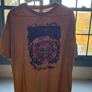 PacSun Tan Graphic Tee with Purple and Pink Design